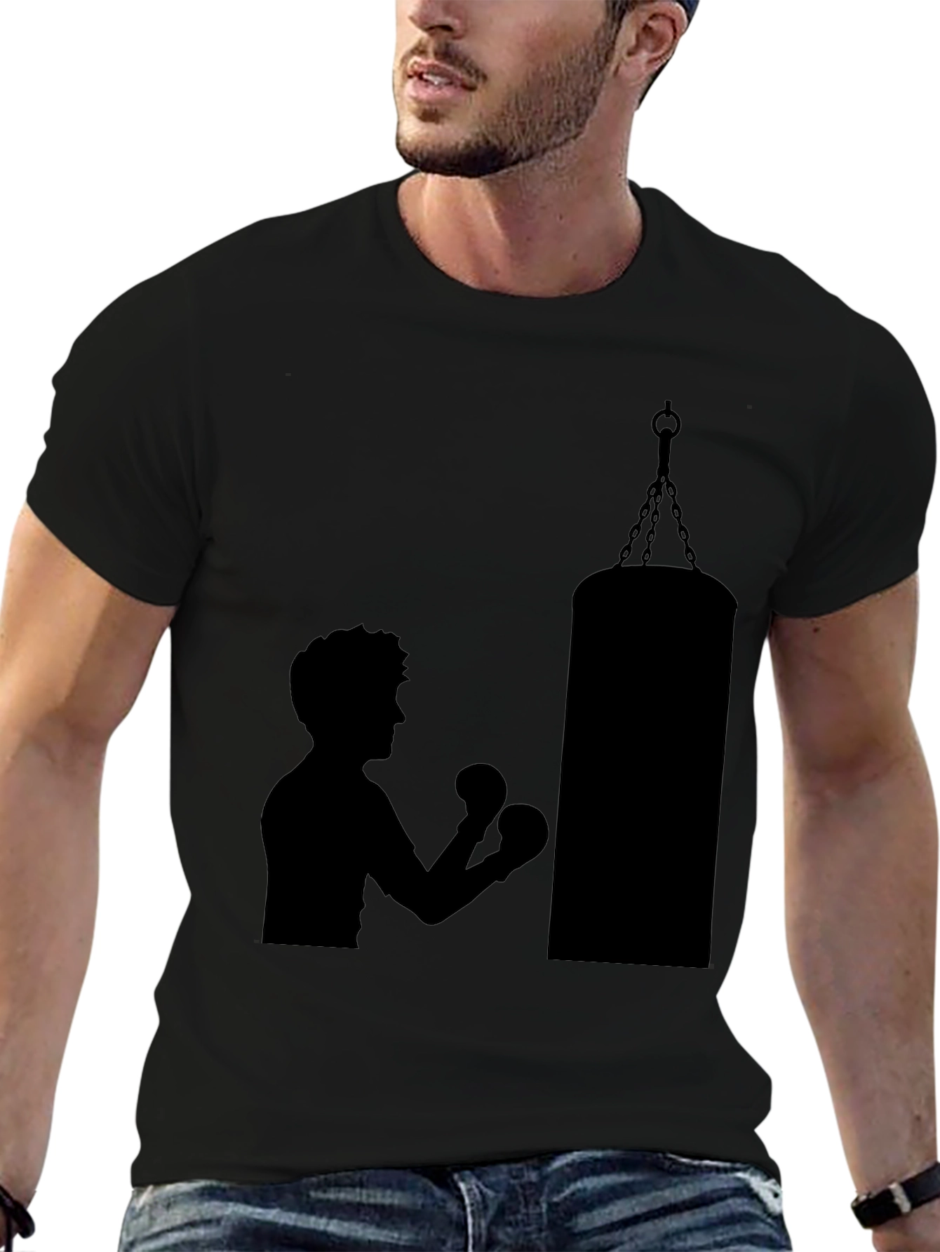 Boxing Silhouette Graphic T-Shirt - Black