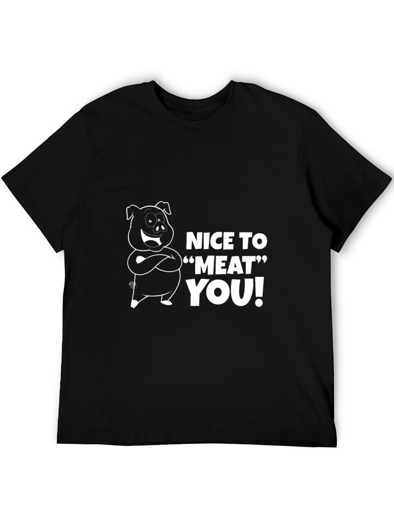 Nice To Meat You Pig Graphic Black T-Shirt