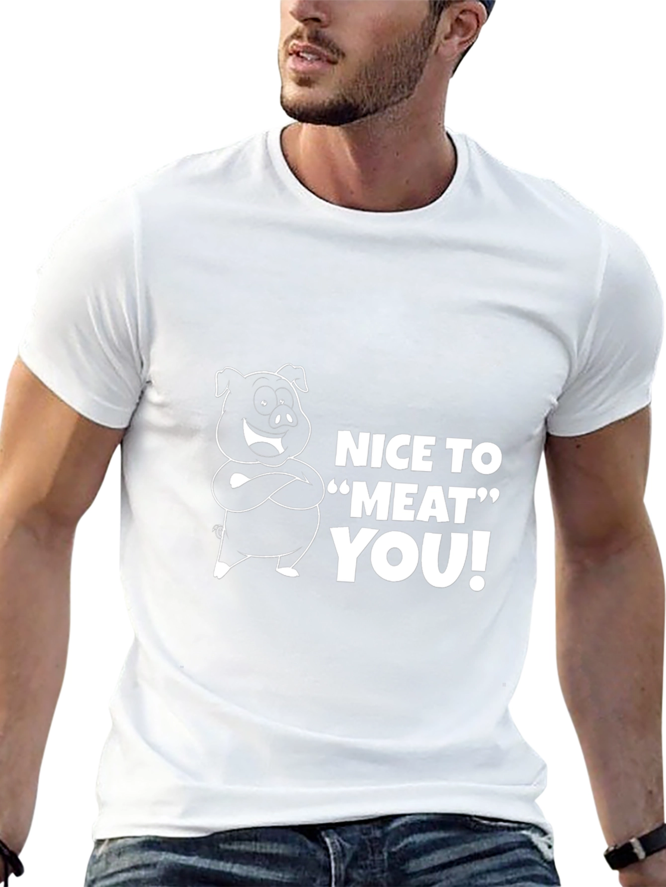 Nice To Meat You Pig Graphic Black T-Shirt