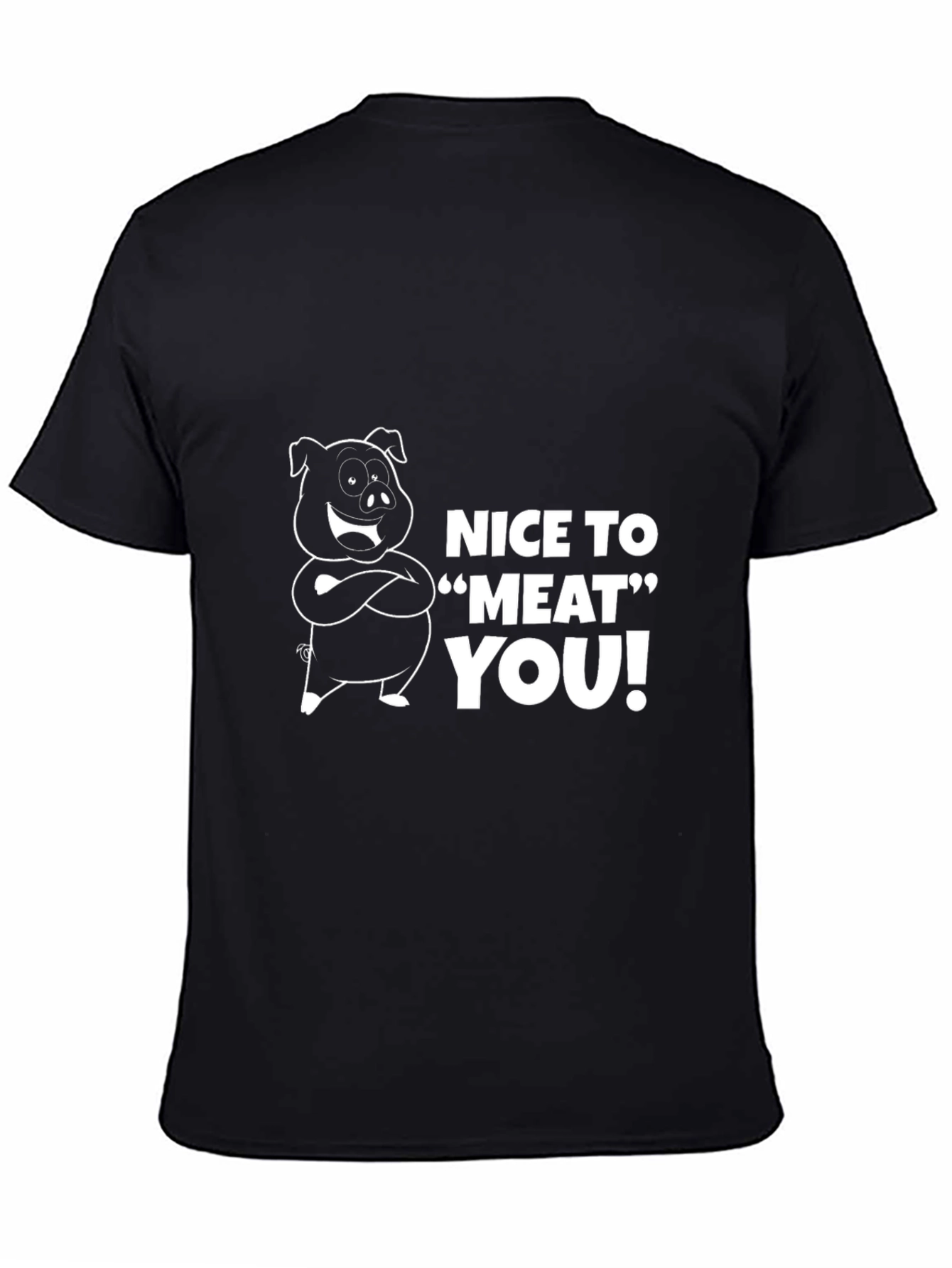 Nice To Meat You Pig Graphic Black T-Shirt