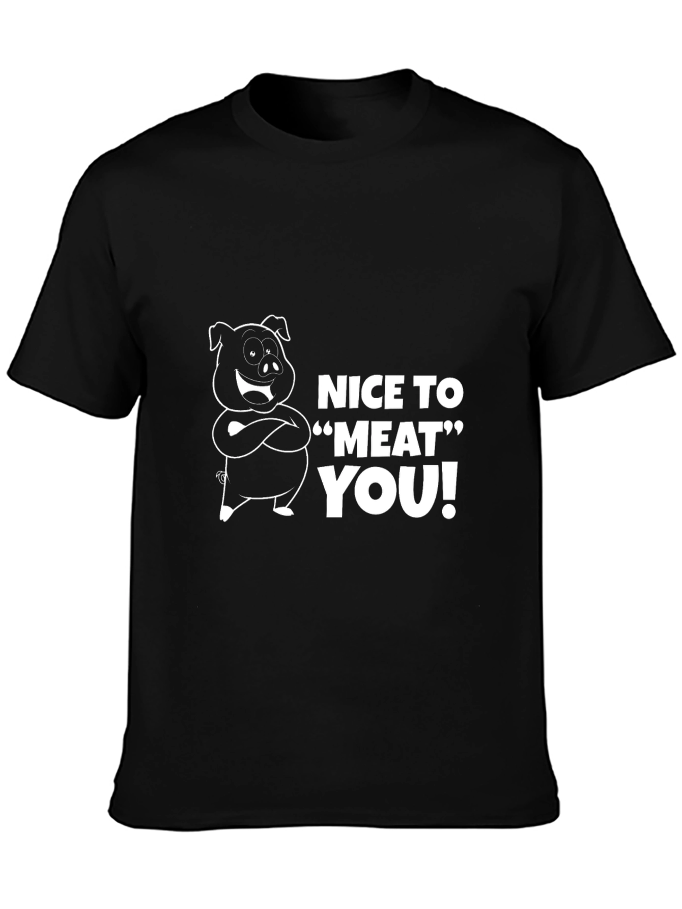 Nice To Meat You Pig Graphic Black T-Shirt