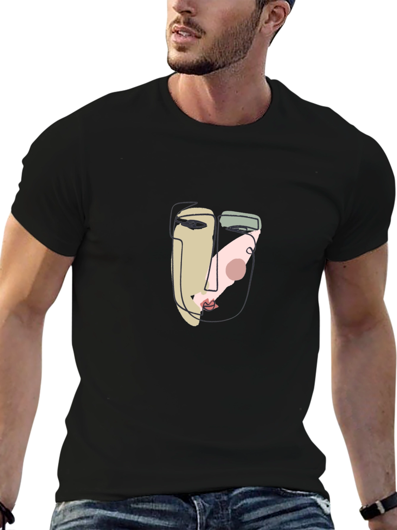 Abstract Face Graphic Tee - Unisex Cotton T-Shirt