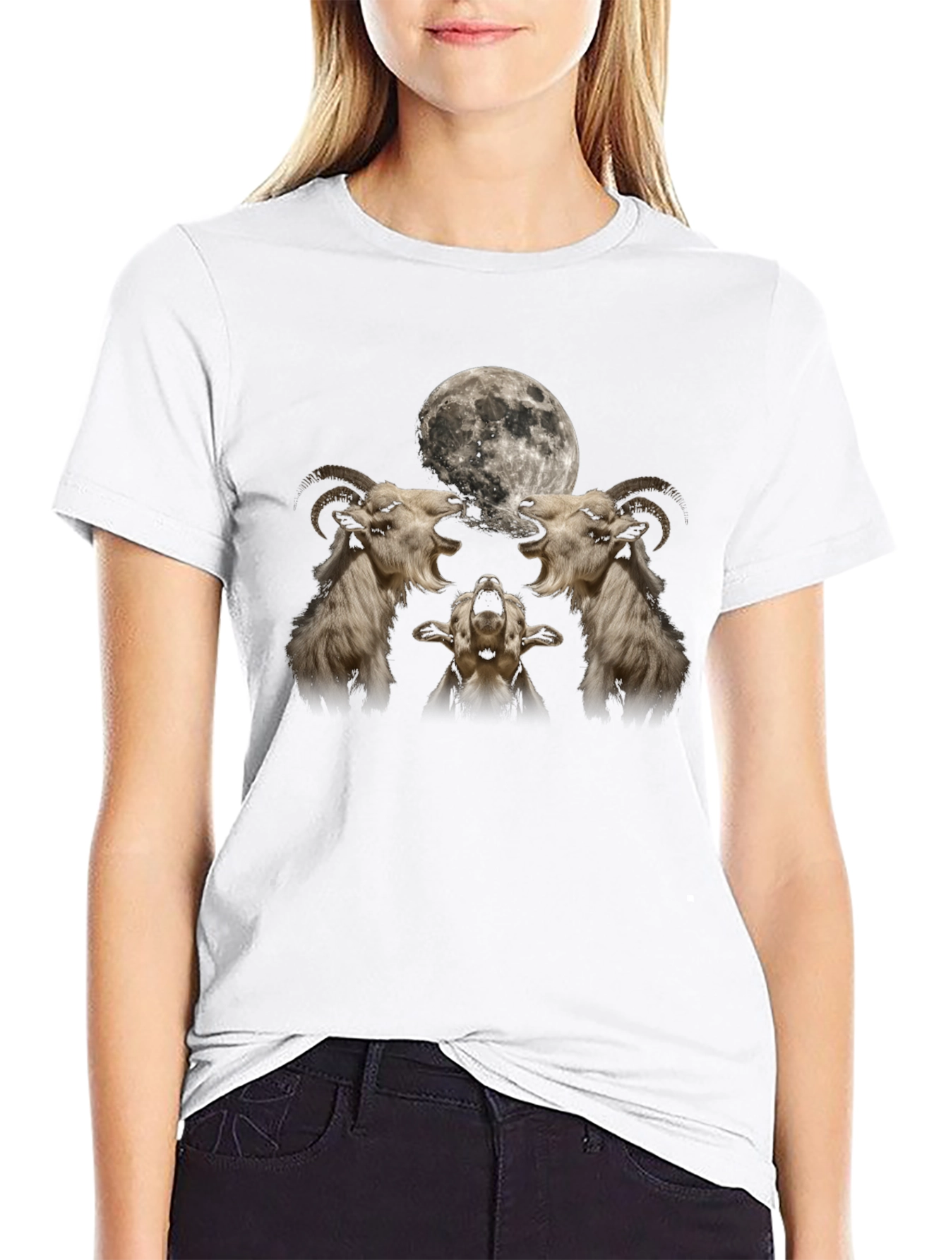 Goat Moon Howl T-Shirt - Black Graphic Tee