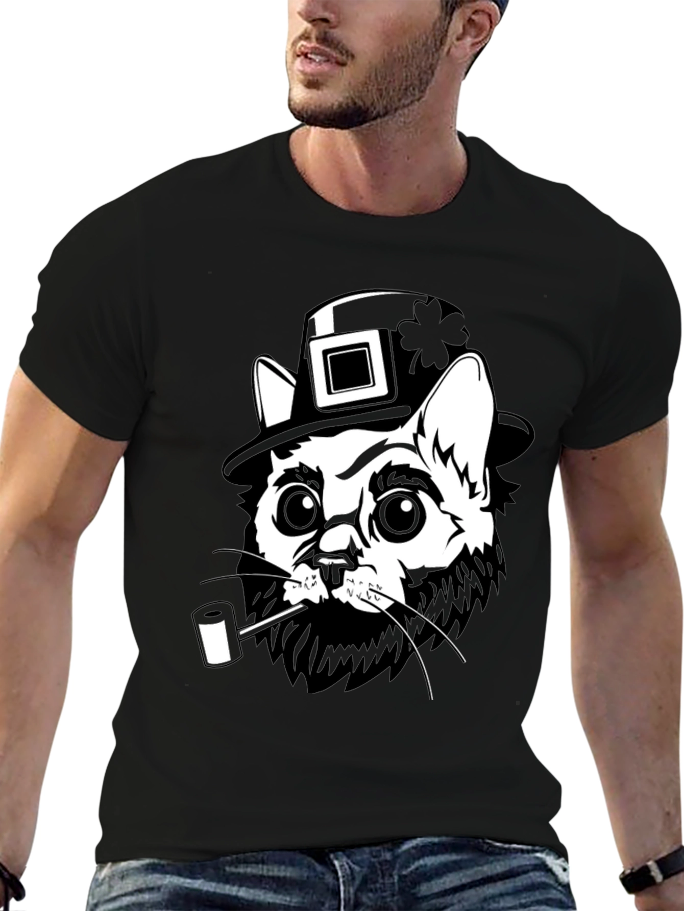 Leprechaun Cat Black T-Shirt