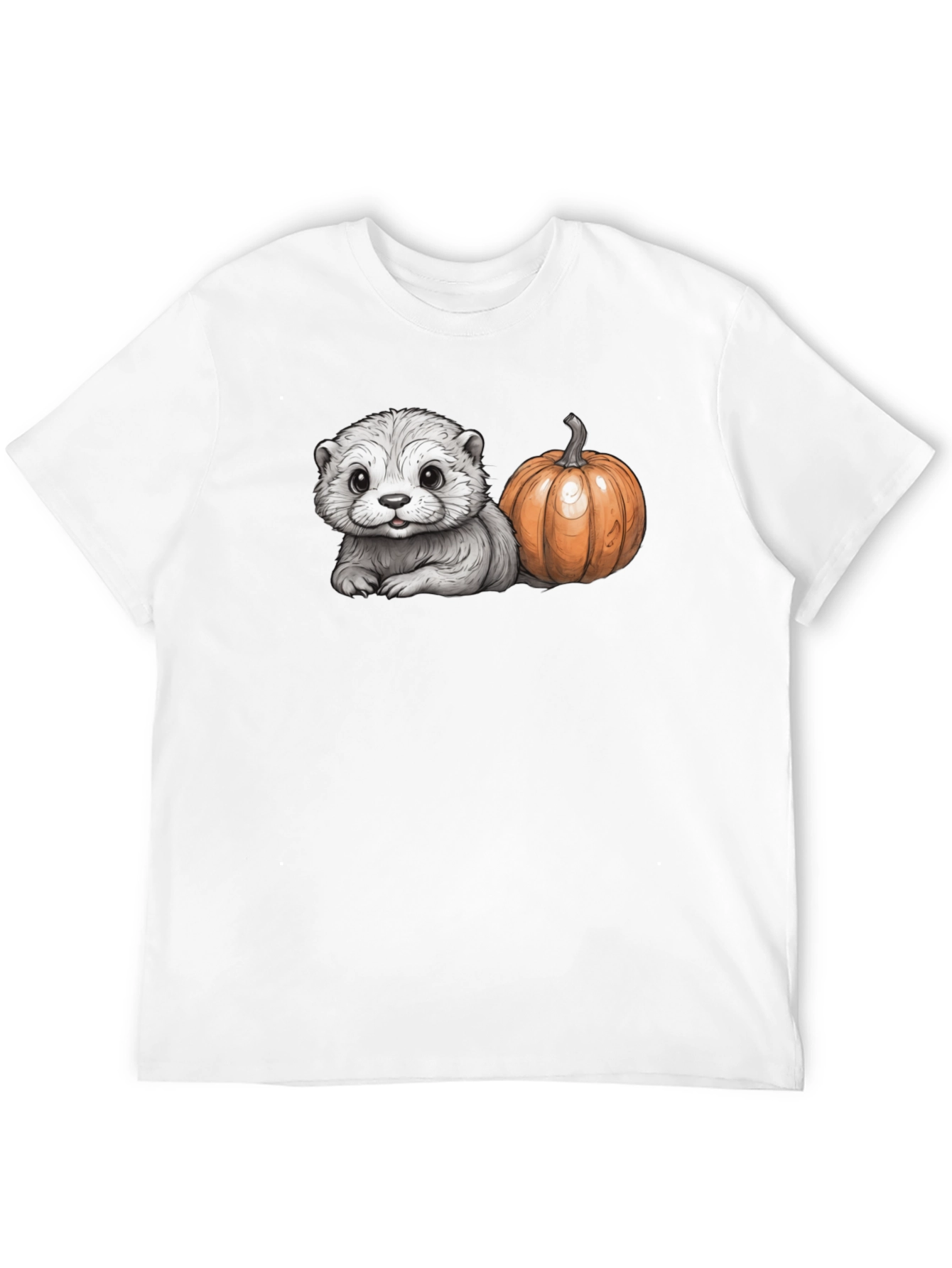 Cute Otter & Pumpkin Black T-Shirt