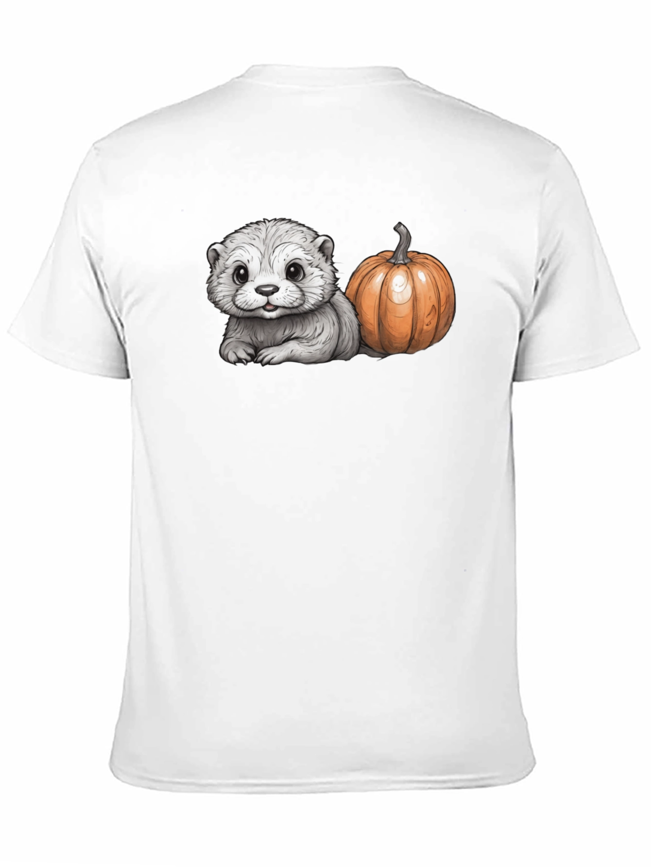 Cute Otter & Pumpkin Black T-Shirt