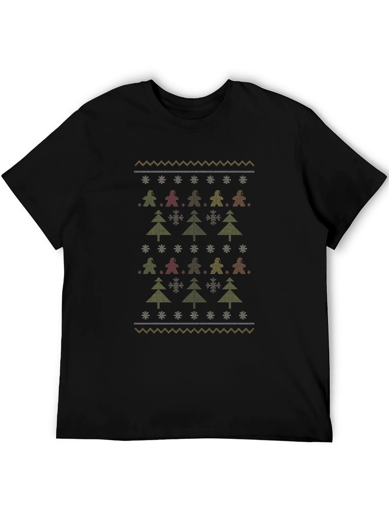 Ugly Christmas Sweater Pattern Black T-Shirt
