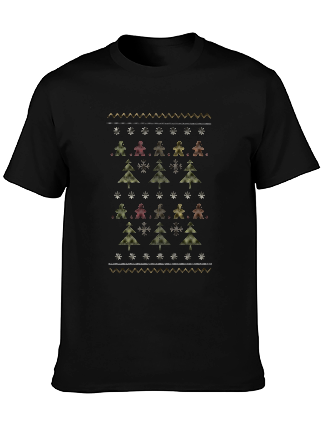 Ugly Christmas Sweater Pattern Black T-Shirt
