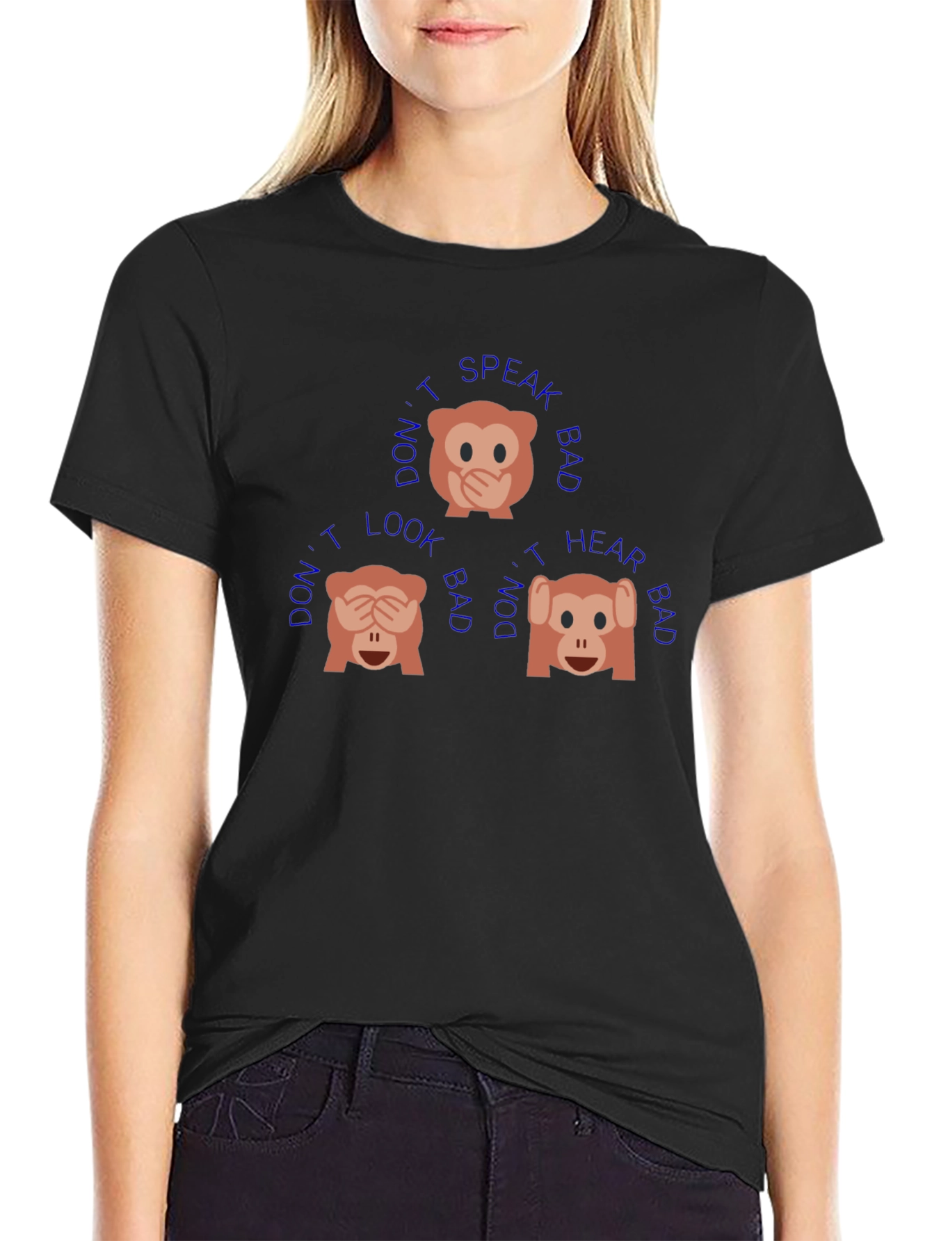 Black T-Shirt with See No Evil Monkey Design