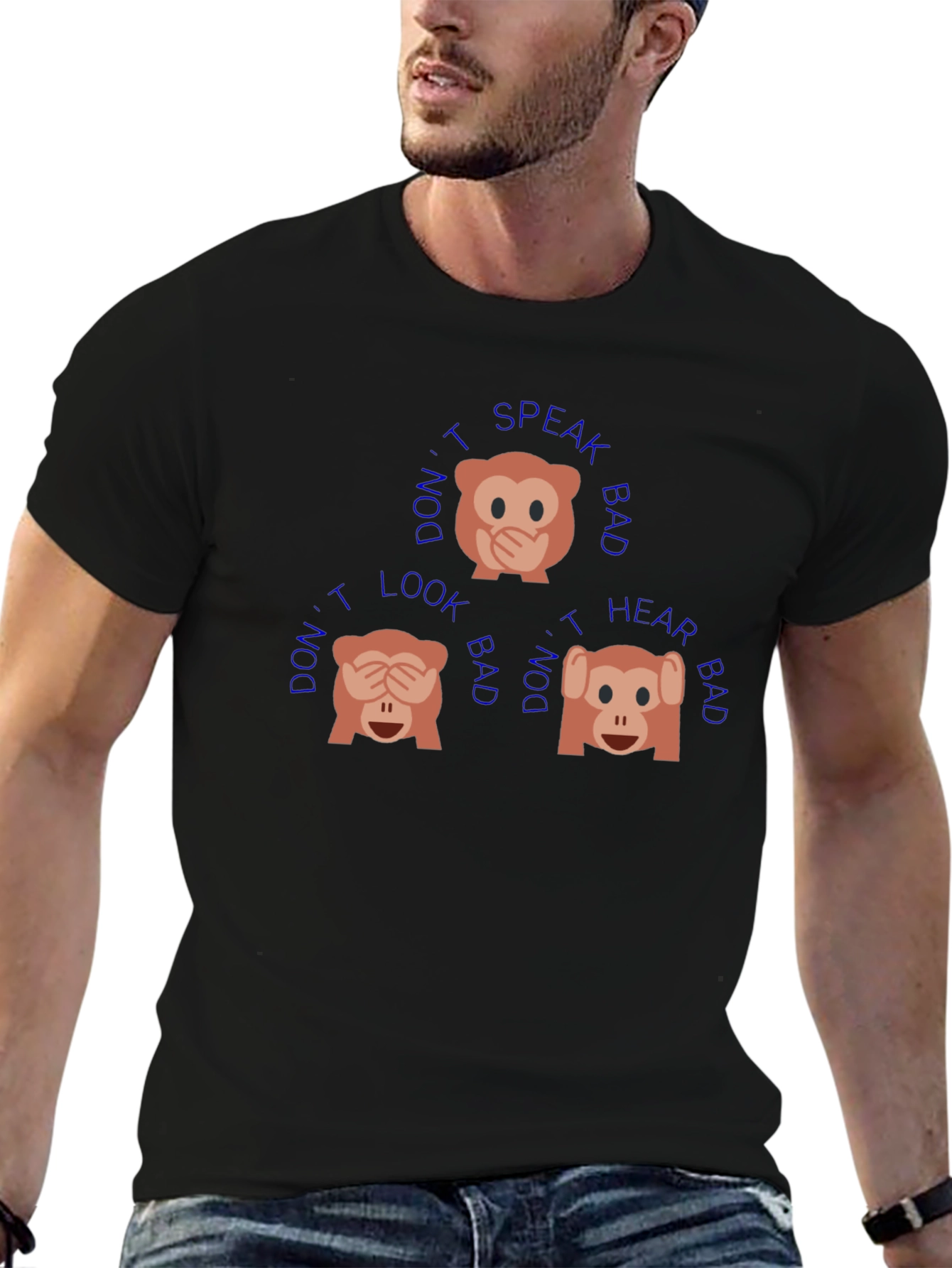 Black T-Shirt with See No Evil Monkey Design