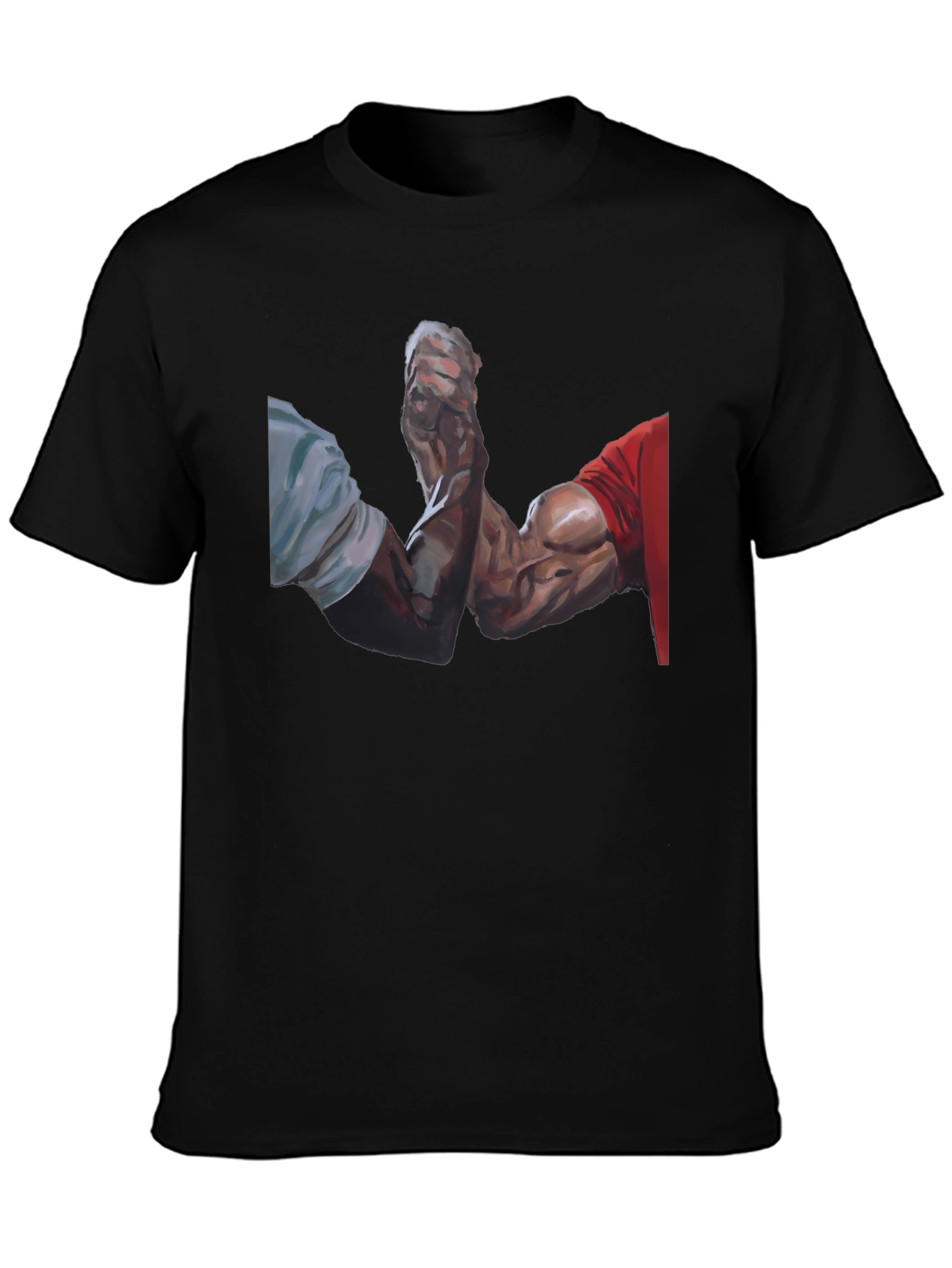 Arm Wrestle Graphic Tee - Black Cotton Casual T-Shirt