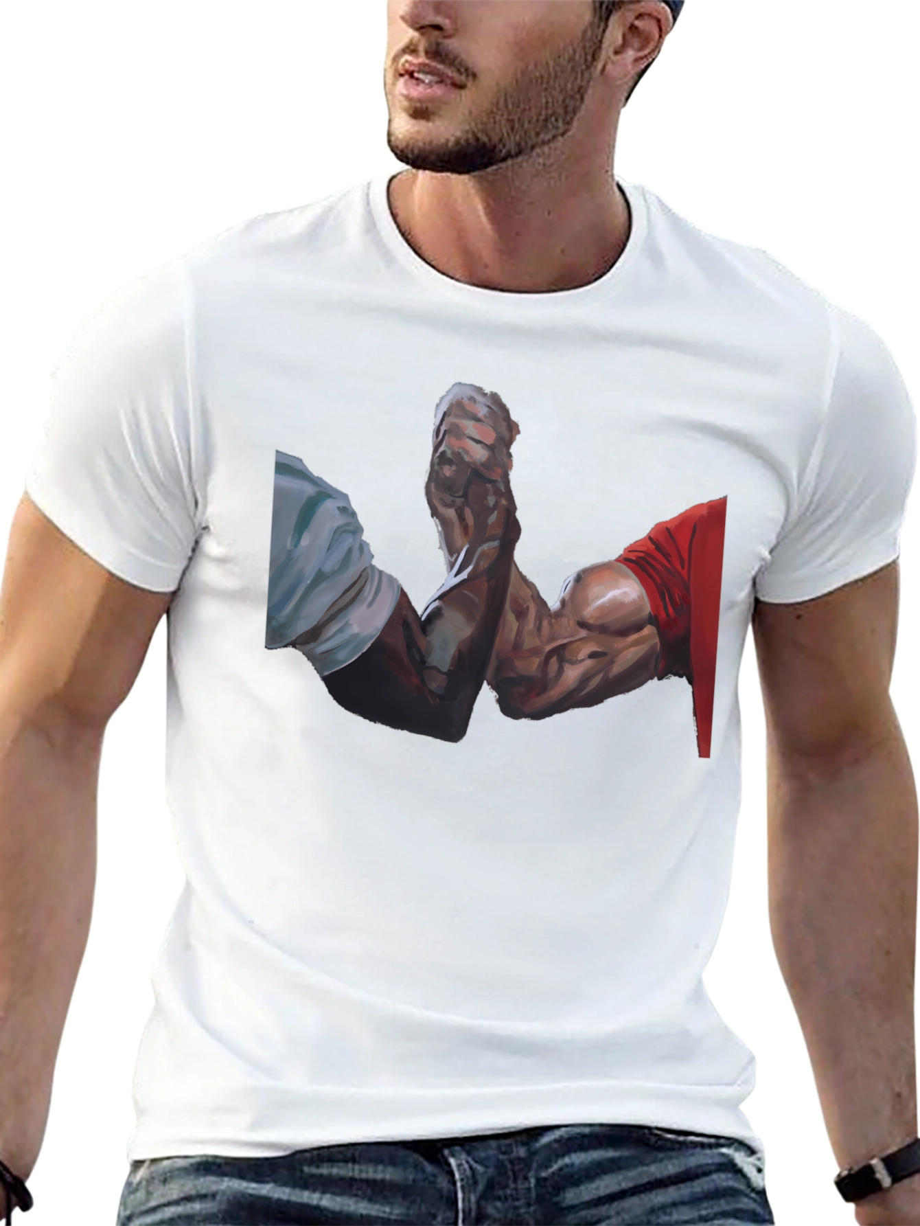 Arm Wrestle Graphic Tee - Black Cotton Casual T-Shirt