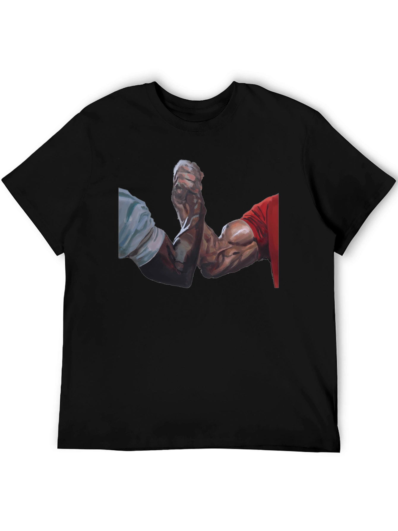 Arm Wrestle Graphic Tee - Black Cotton Casual T-Shirt