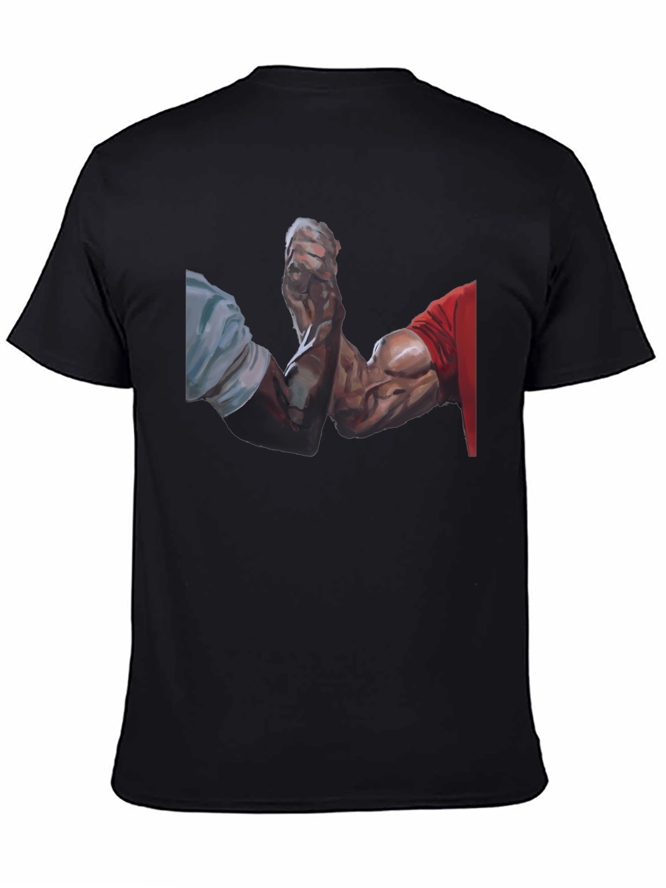 Arm Wrestle Graphic Tee - Black Cotton Casual T-Shirt