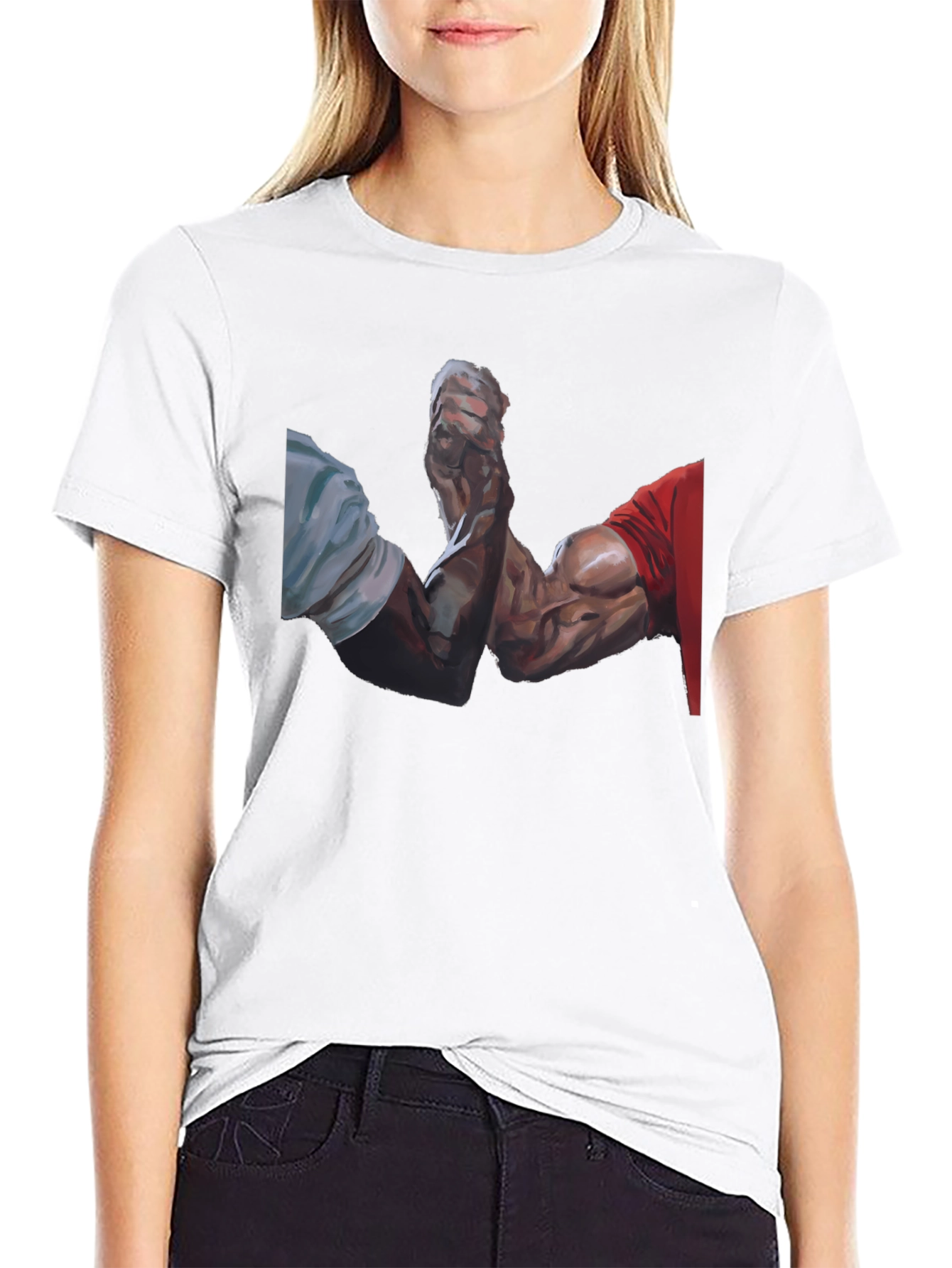 Arm Wrestle Graphic Tee - Black Cotton Casual T-Shirt