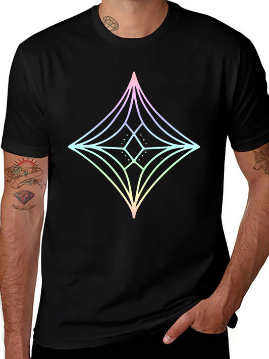 Geometric Star Graphic Tee - Mens Black Cotton T-Shirt