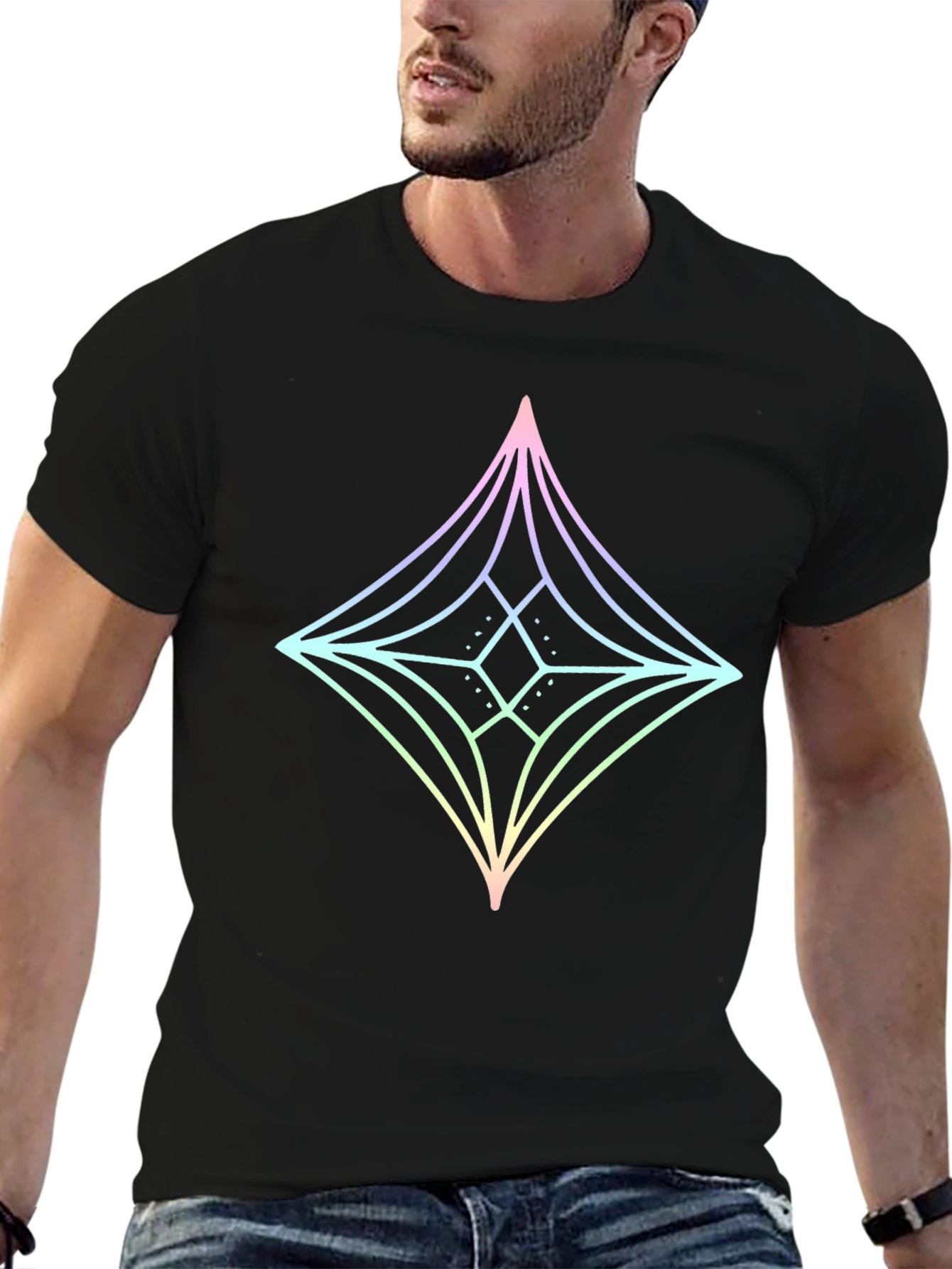 Geometric Star Graphic Tee - Mens Black Cotton T-Shirt