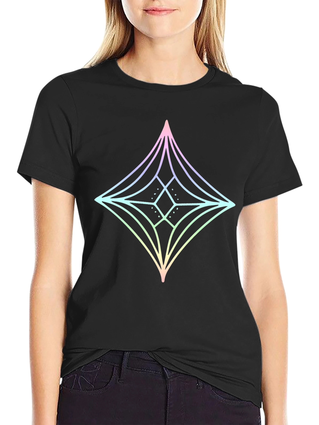 Geometric Star Graphic Tee - Mens Black Cotton T-Shirt