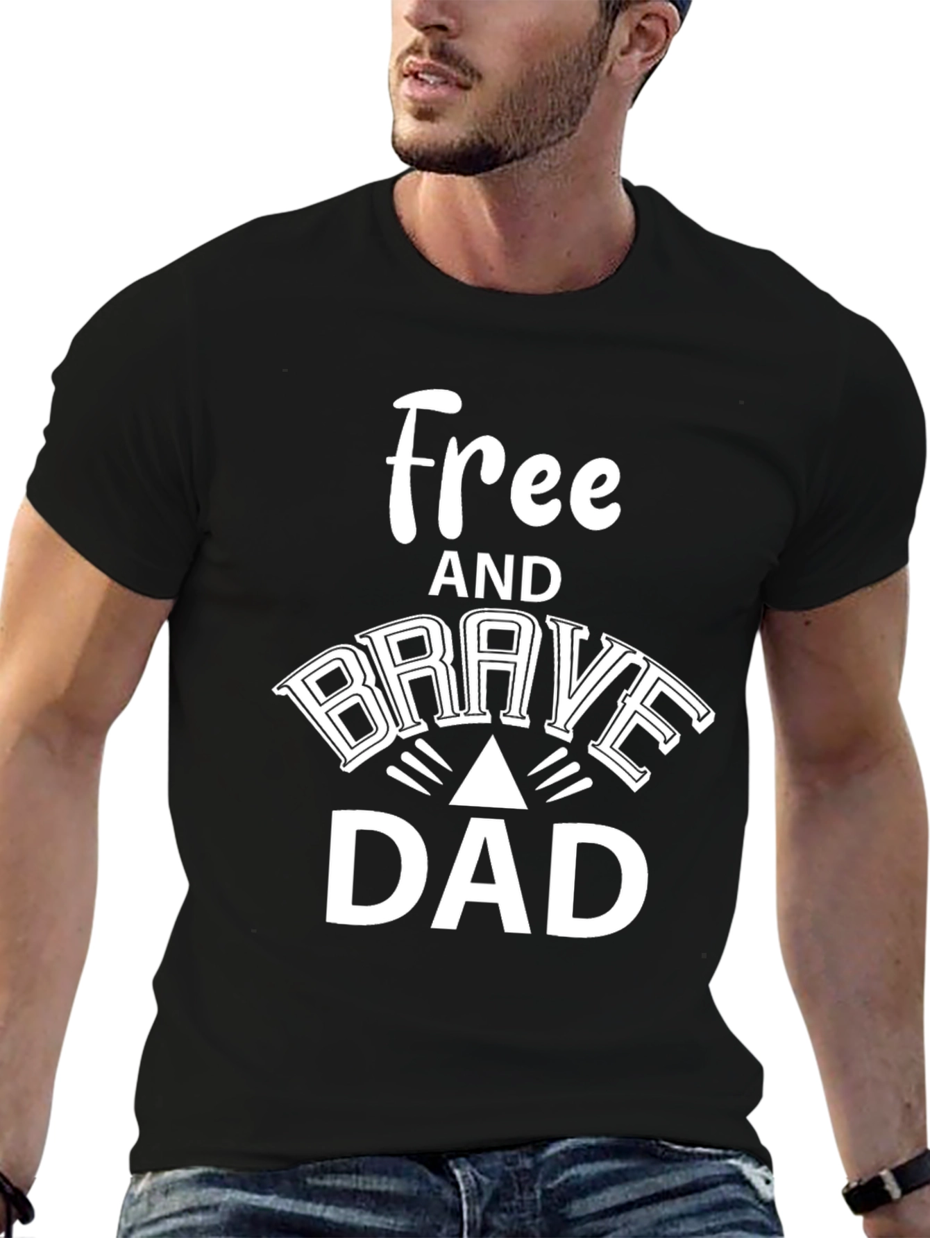 Free and Brave Dad Black Graphic T-Shirt