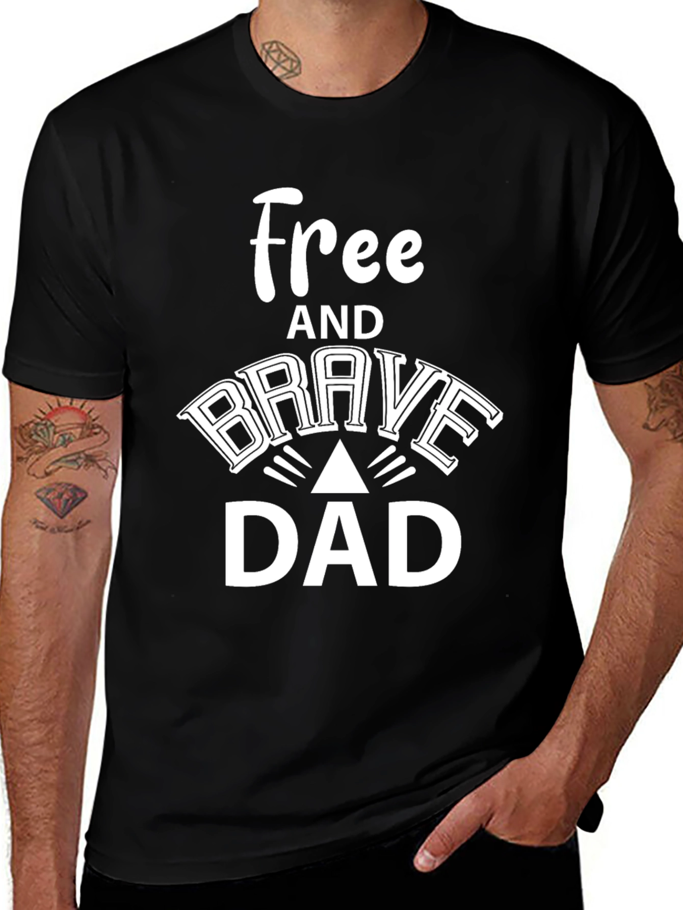 Free and Brave Dad Black Graphic T-Shirt