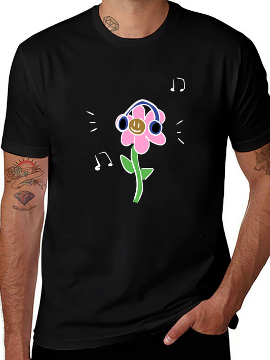 Fun Flower Graphic Tee - Black Casual Shirt