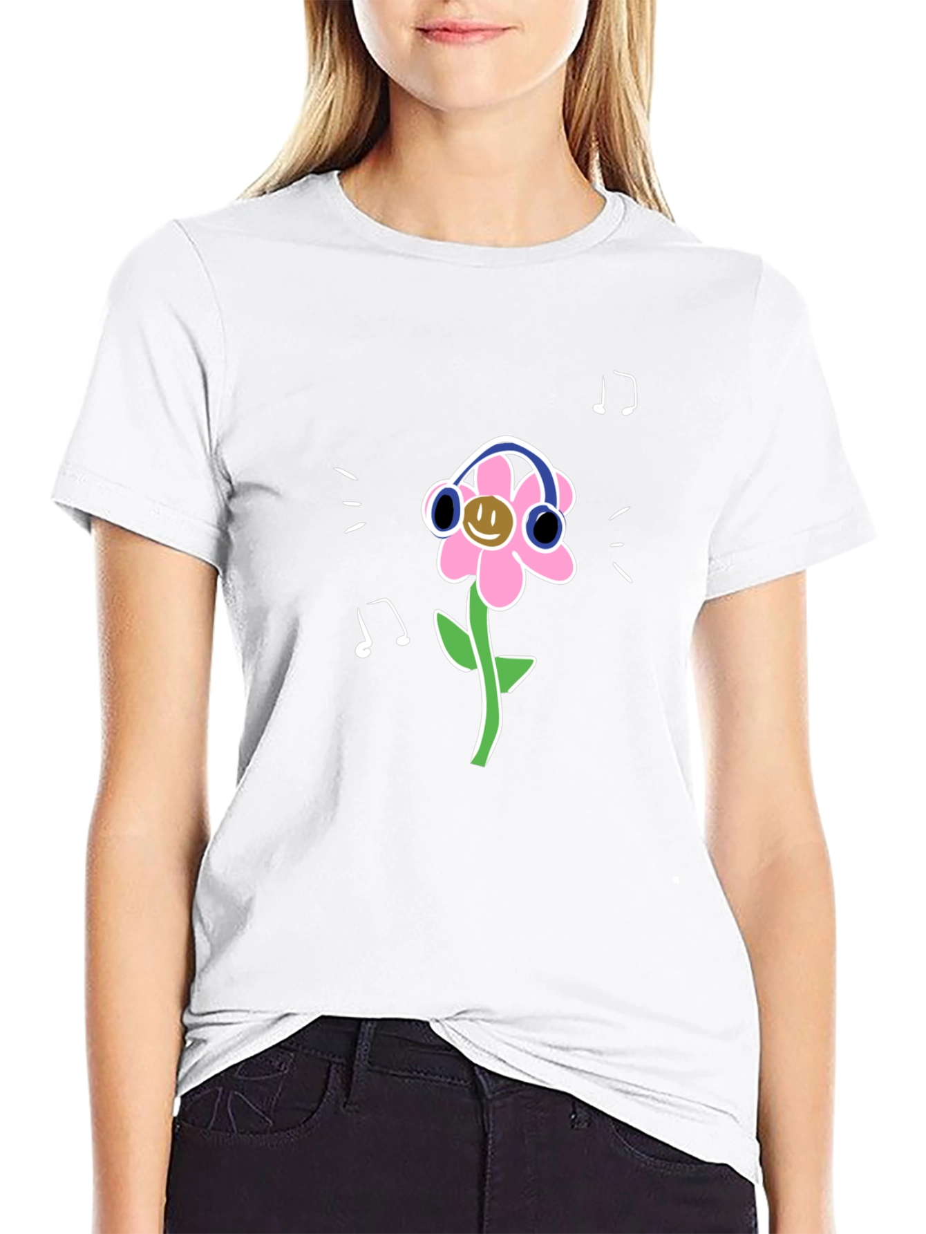 Fun Flower Graphic Tee - Black Casual Shirt
