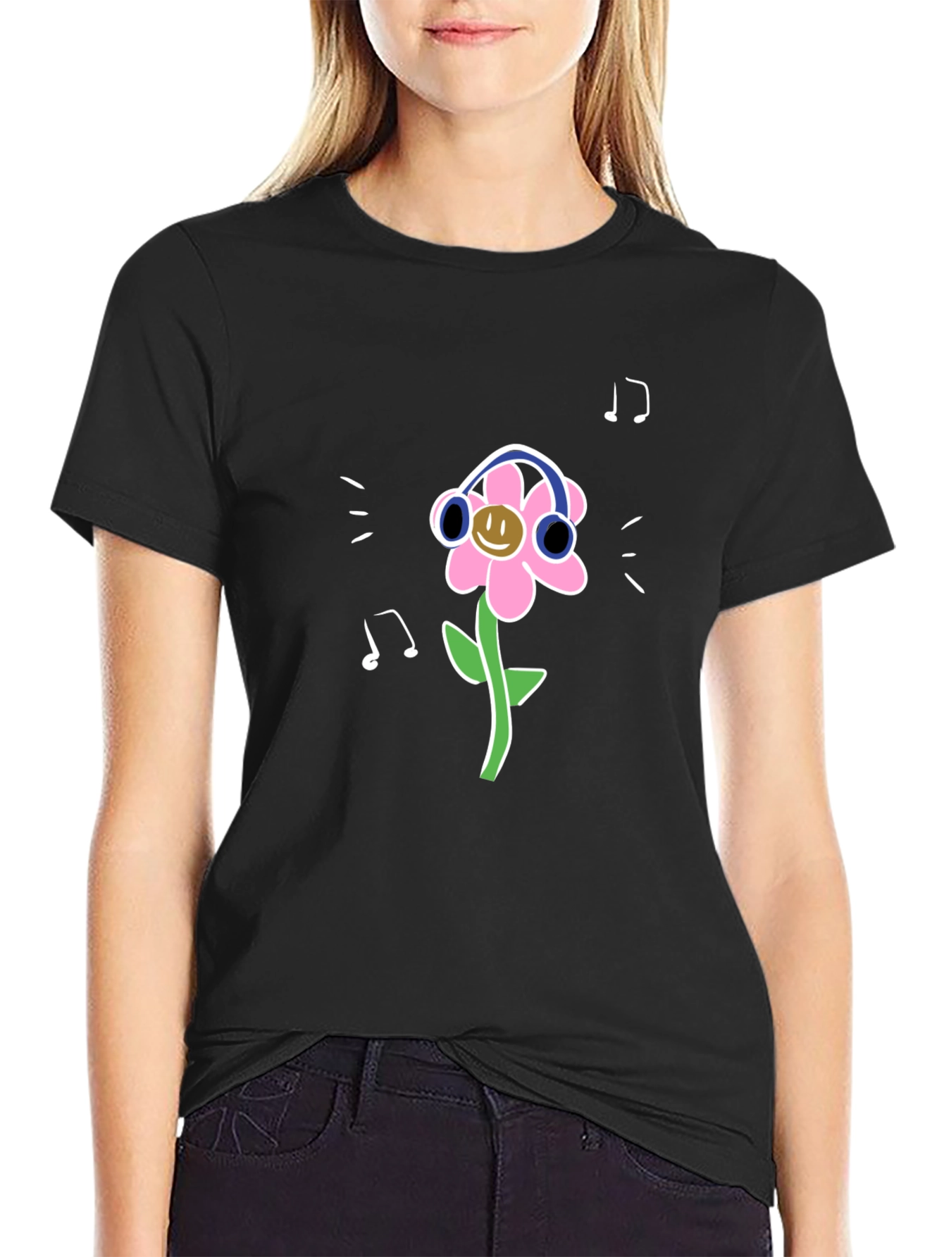 Fun Flower Graphic Tee - Black Casual Shirt