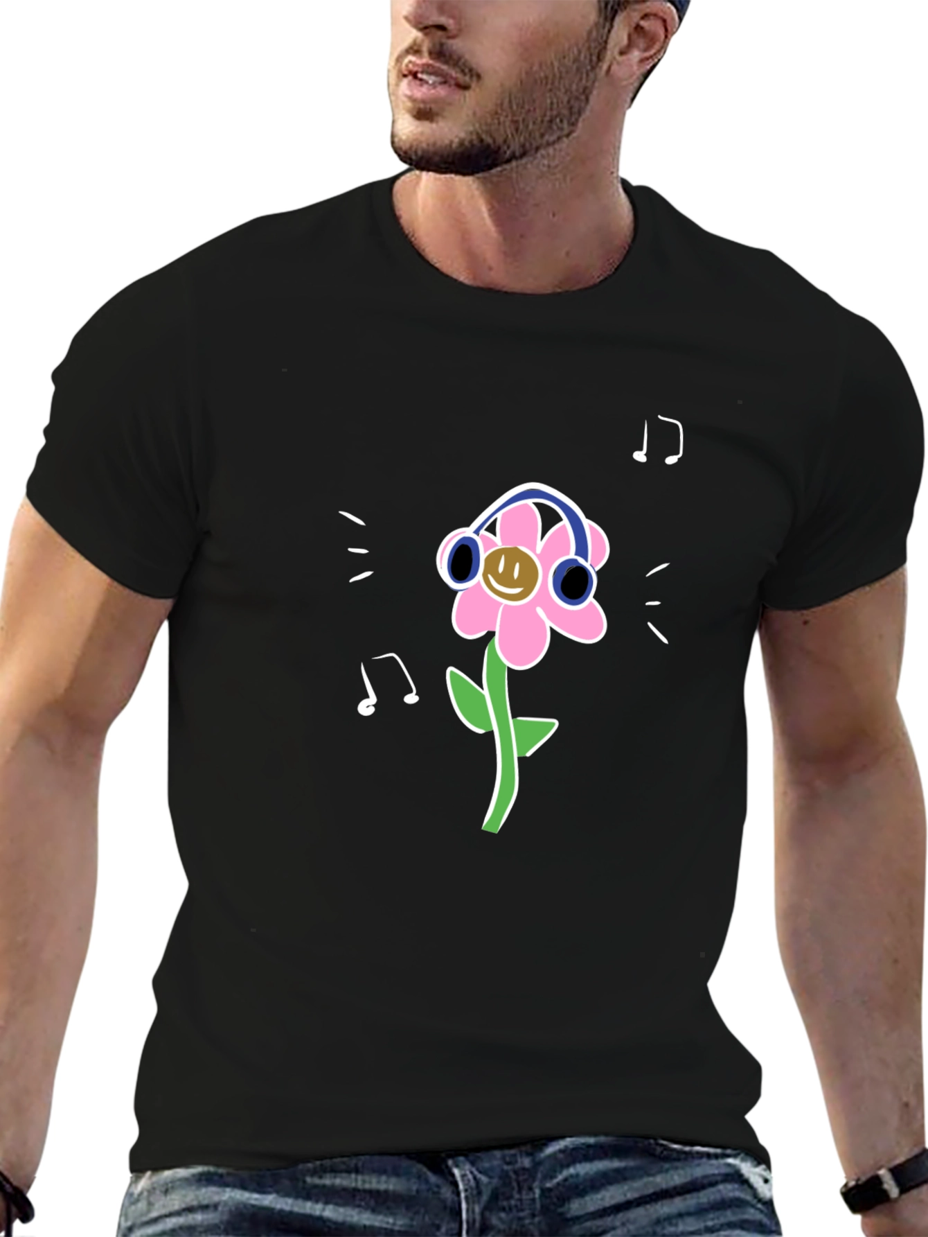 Fun Flower Graphic Tee - Black Casual Shirt
