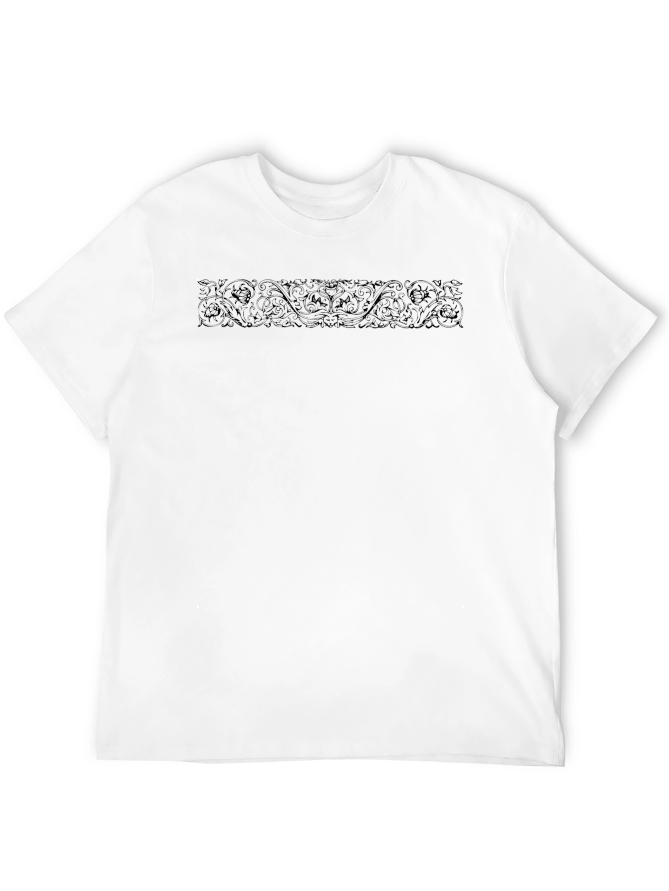 Mens Black Ornamental Print Crew Neck T-Shirt