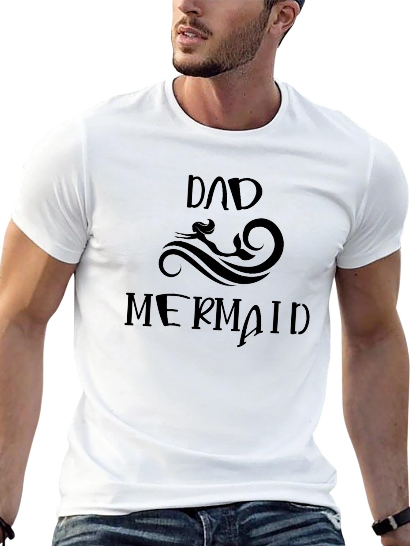 Dad & Mermaid Graphic Print T-Shirt