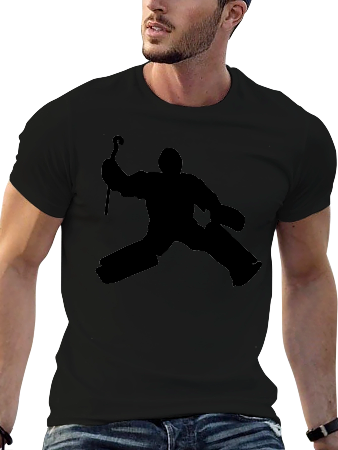Hockey Goalie Silhouette Black T-Shirt