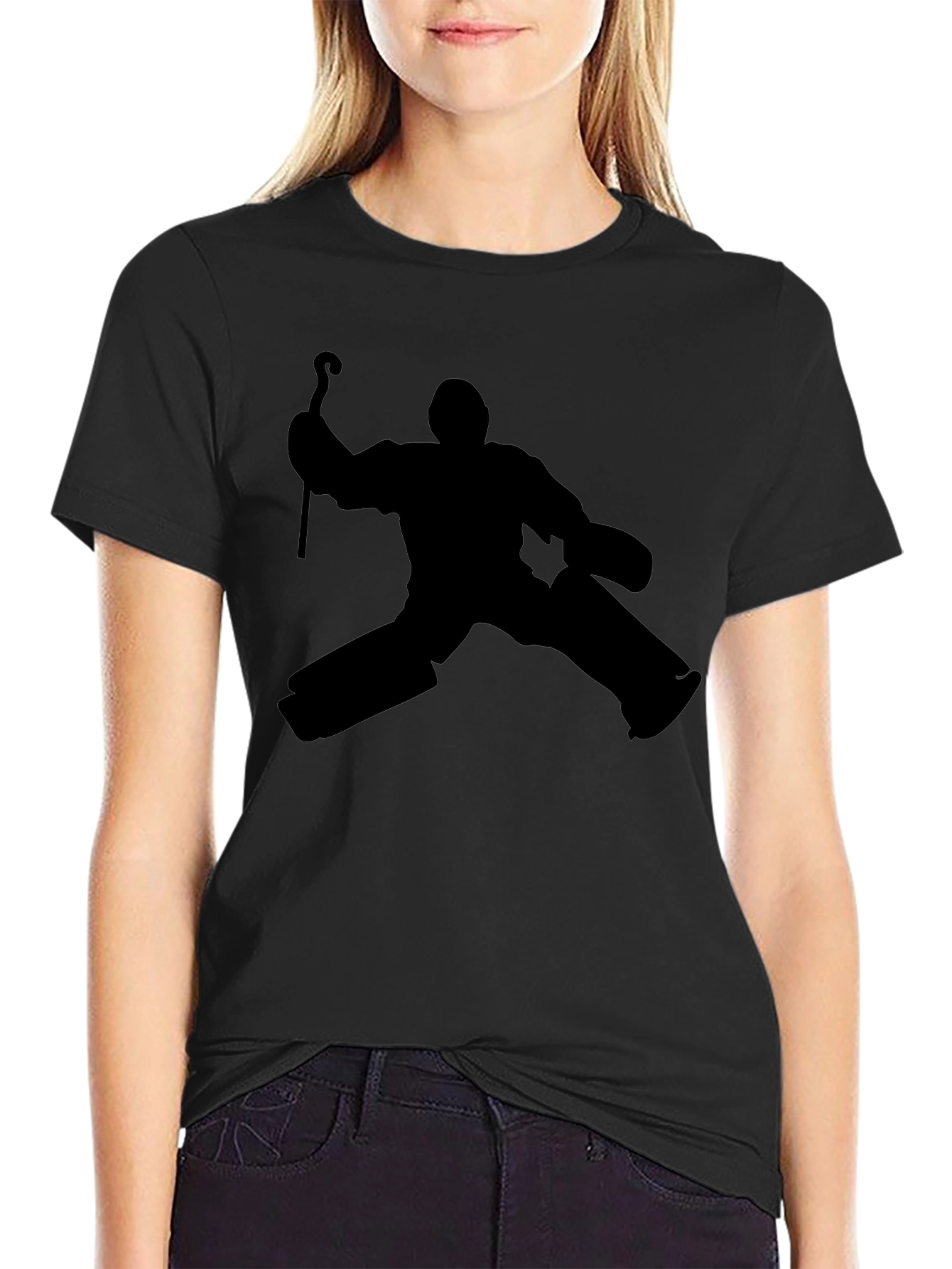 Hockey Goalie Silhouette Black T-Shirt