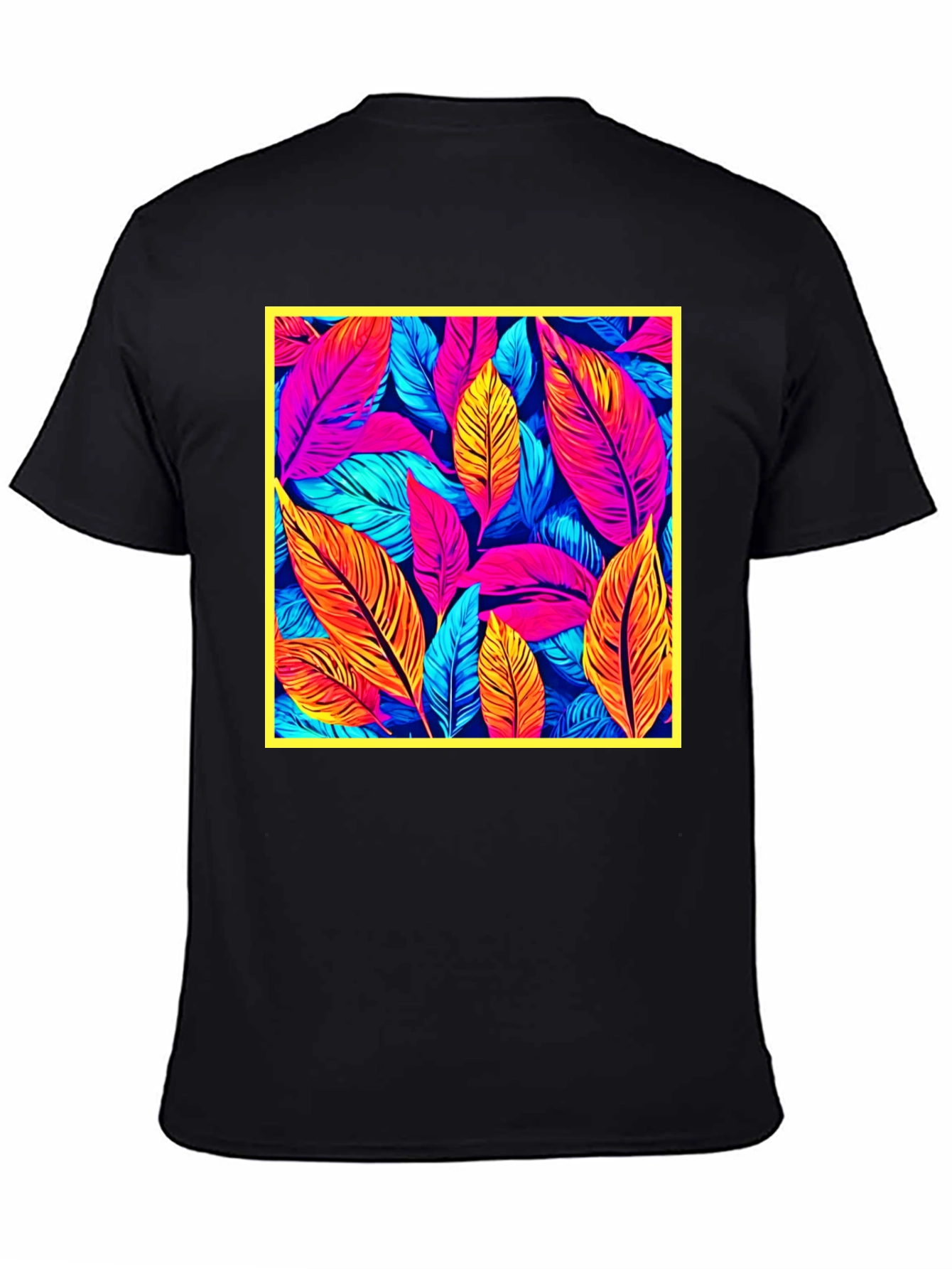 Tropical Leaf Print Black T-Shirt