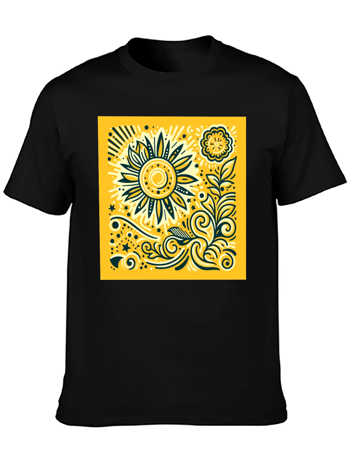 Sunflower Graphic Print Black T-Shirt