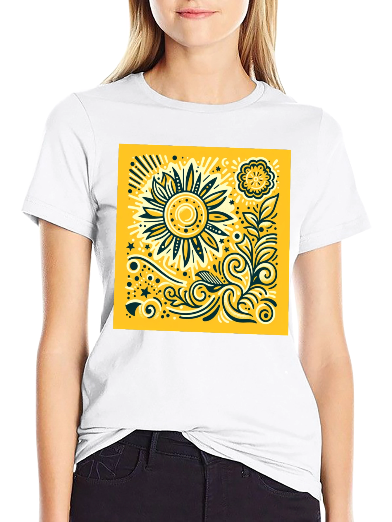 Sunflower Graphic Print Black T-Shirt