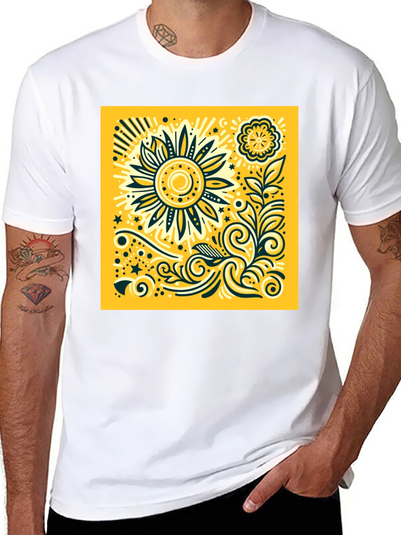 Sunflower Graphic Print Black T-Shirt