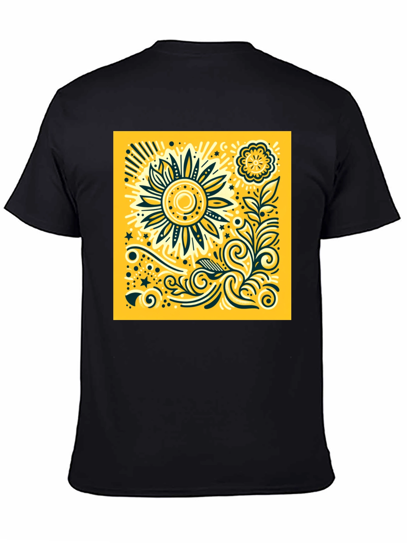 Sunflower Graphic Print Black T-Shirt