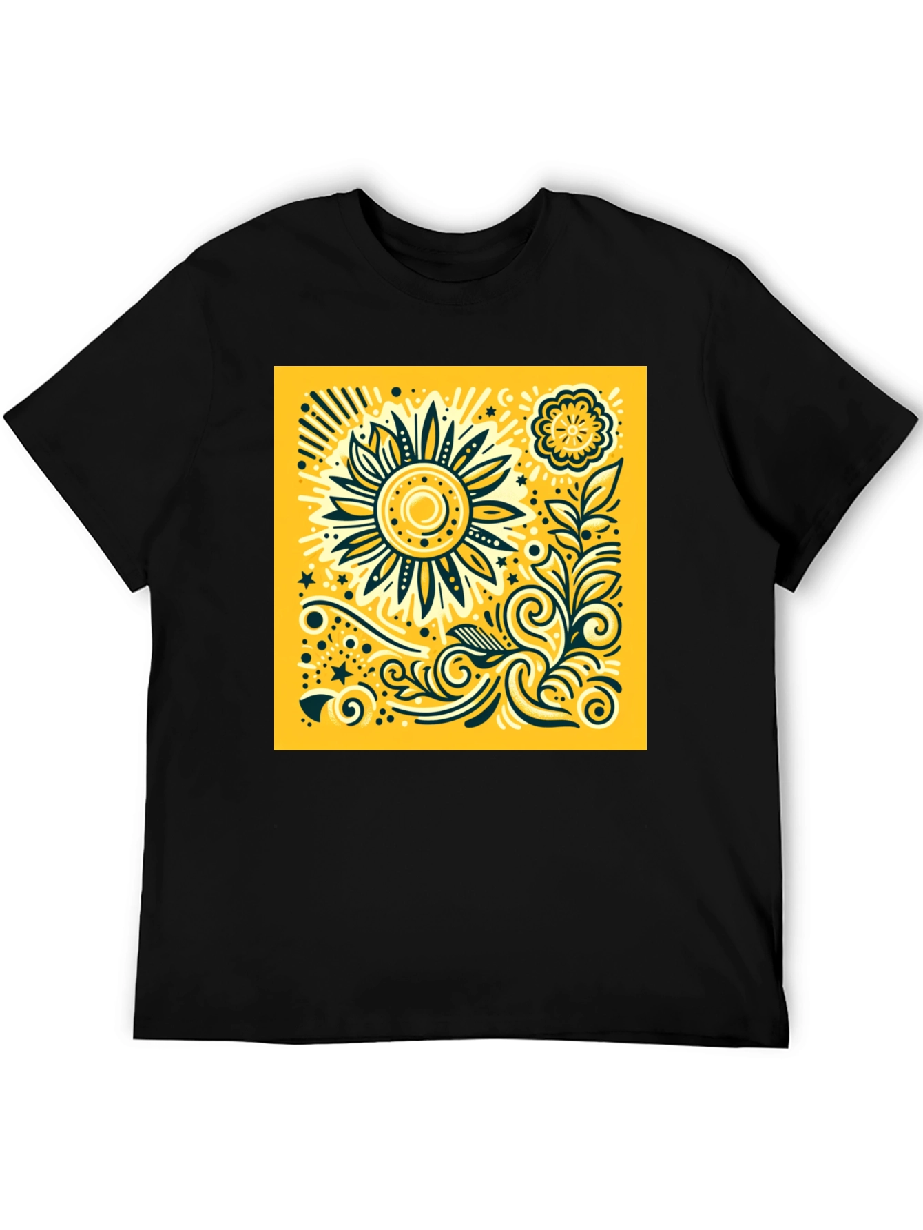 Sunflower Graphic Print Black T-Shirt