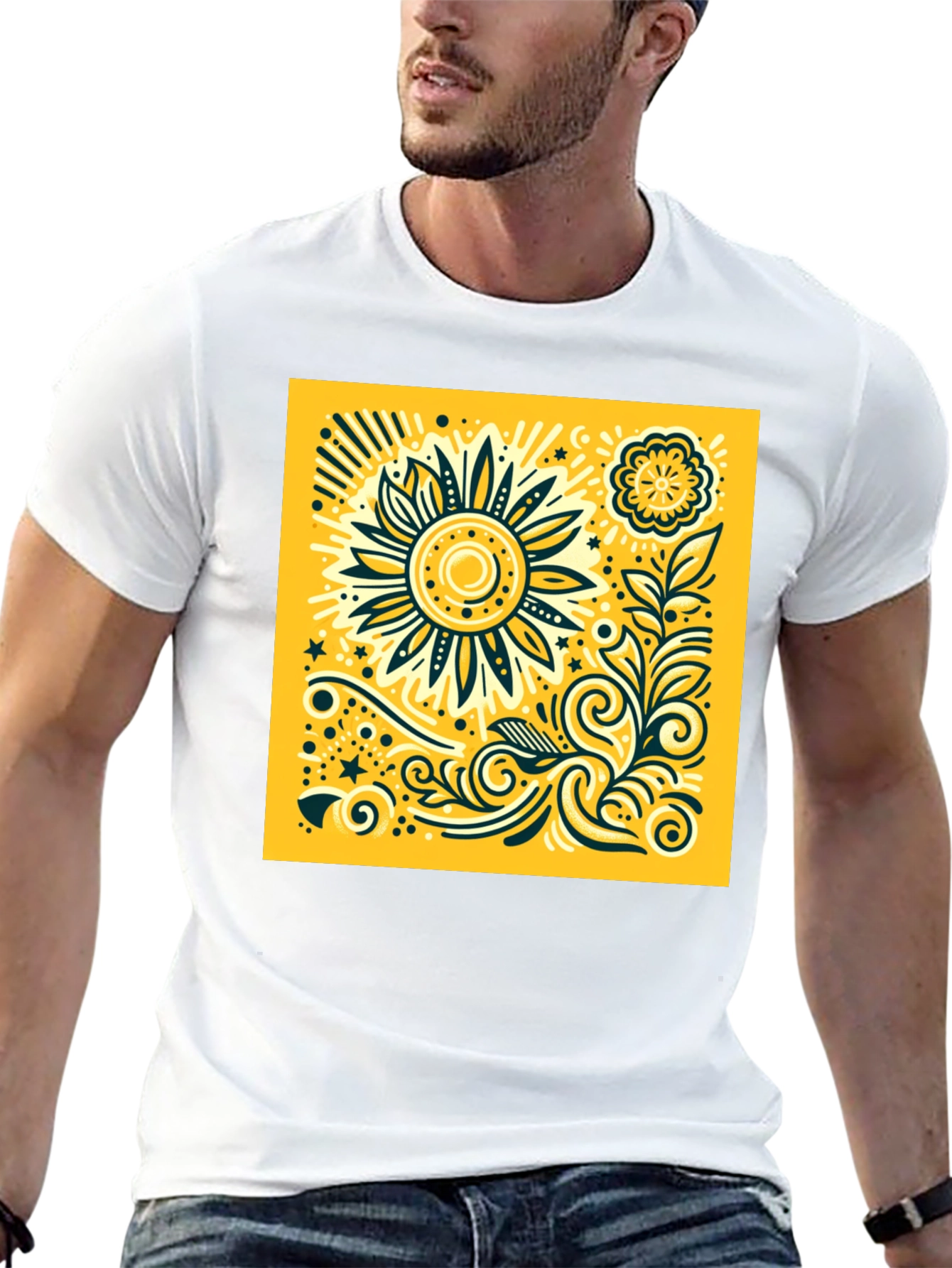 Sunflower Graphic Print Black T-Shirt