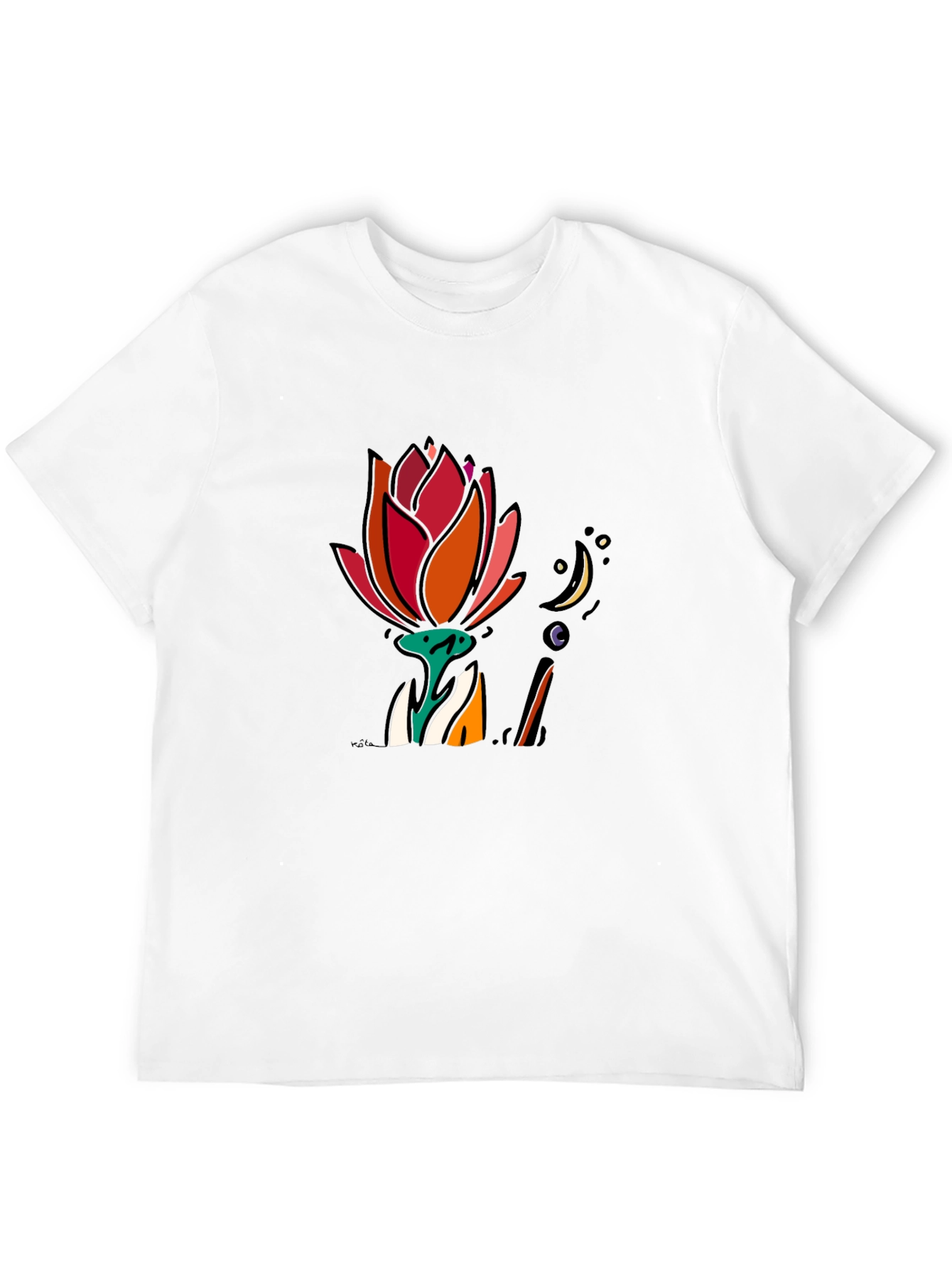 Floral Moon Graphic Tee - Black Cotton T-Shirt