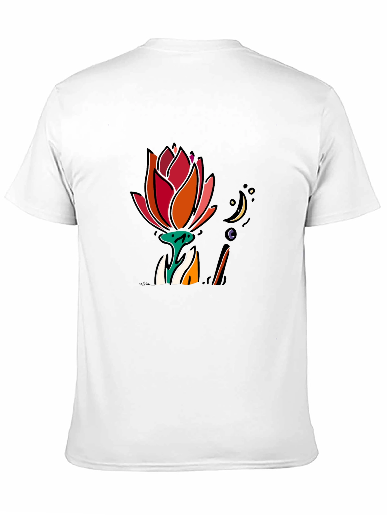 Floral Moon Graphic Tee - Black Cotton T-Shirt