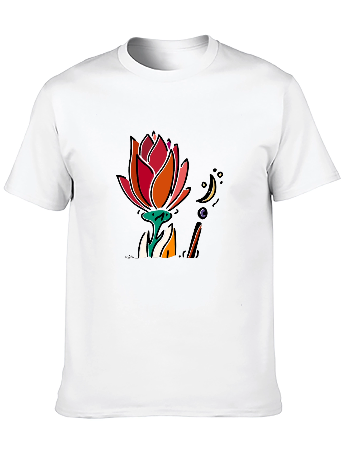 Floral Moon Graphic Tee - Black Cotton T-Shirt