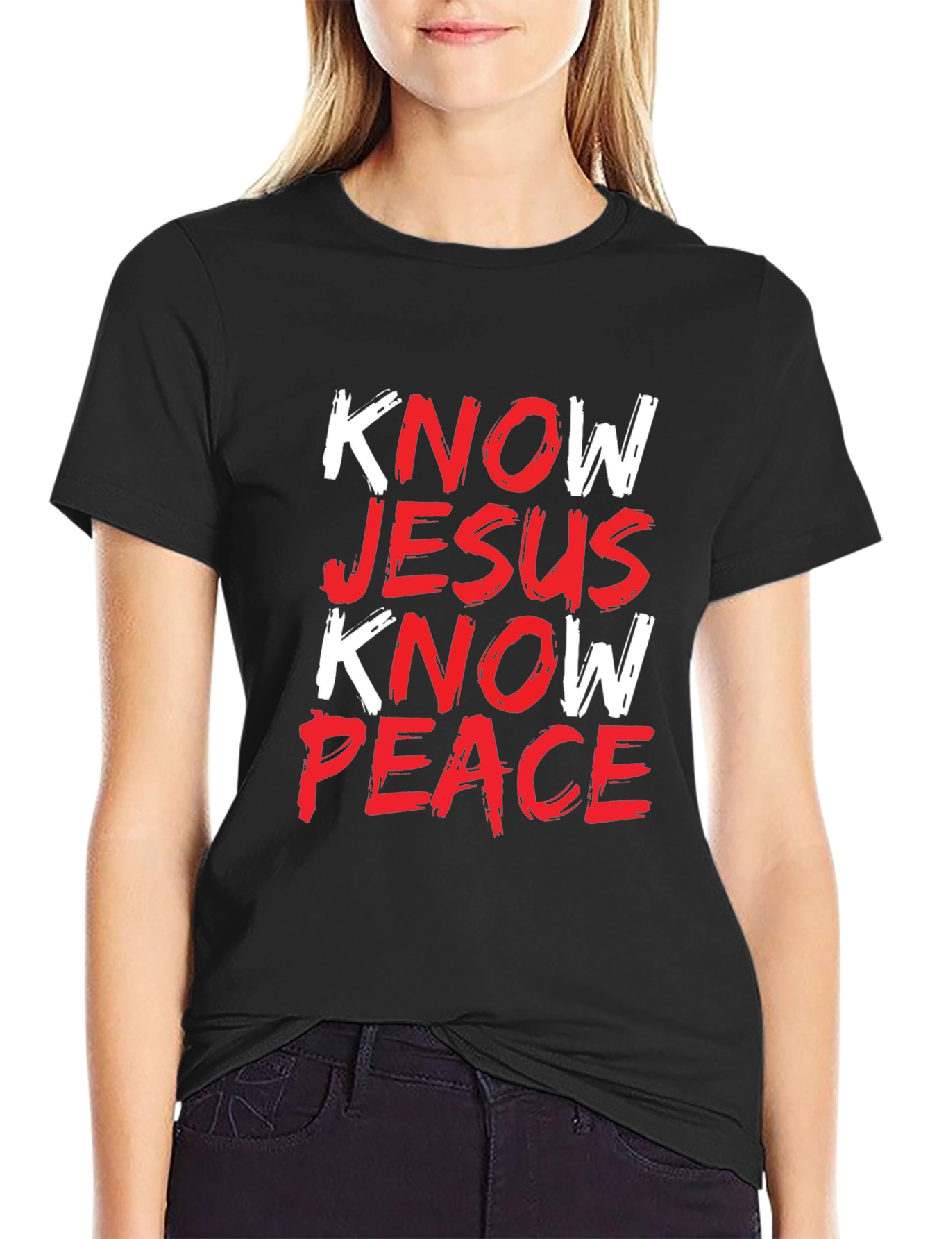 Know Jesus Know Peace Black Graphic Tee