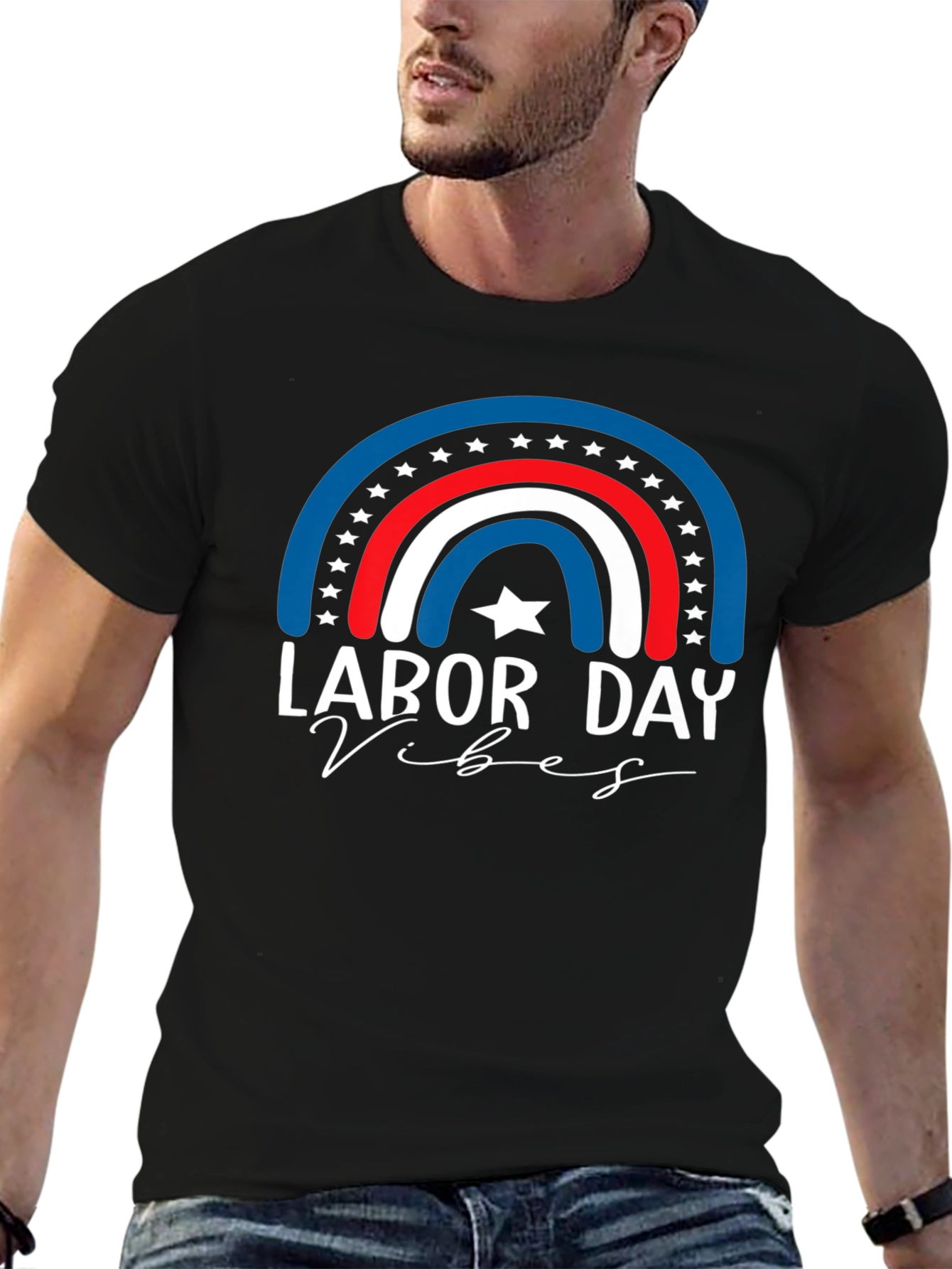 Labor Day Vibes T-Shirt - Patriotic Rainbow Design
