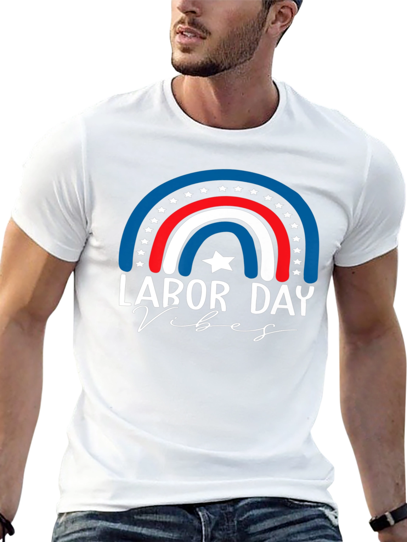 Labor Day Vibes T-Shirt - Patriotic Rainbow Design
