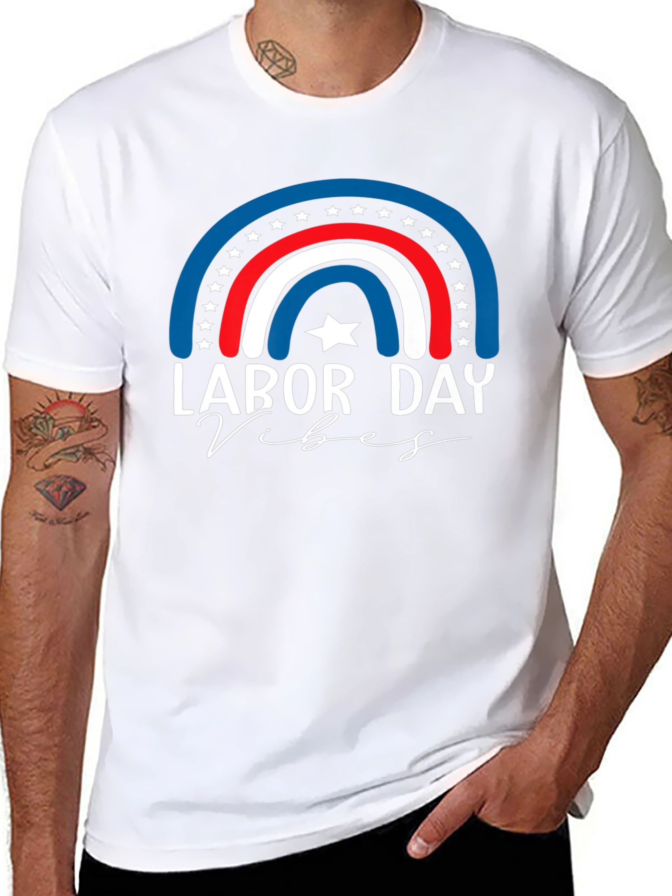 Labor Day Vibes T-Shirt - Patriotic Rainbow Design
