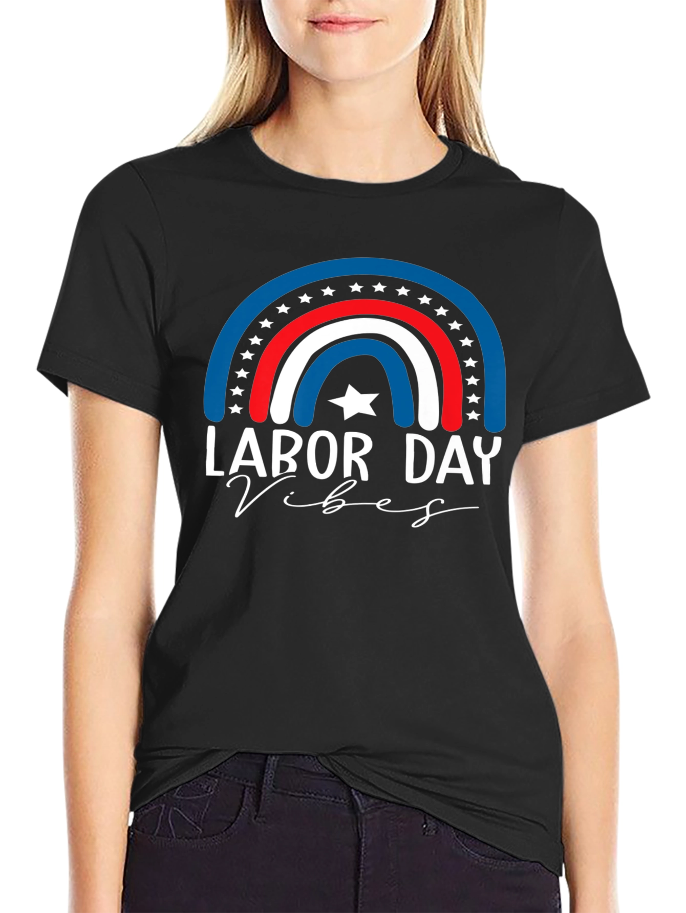Labor Day Vibes T-Shirt - Patriotic Rainbow Design