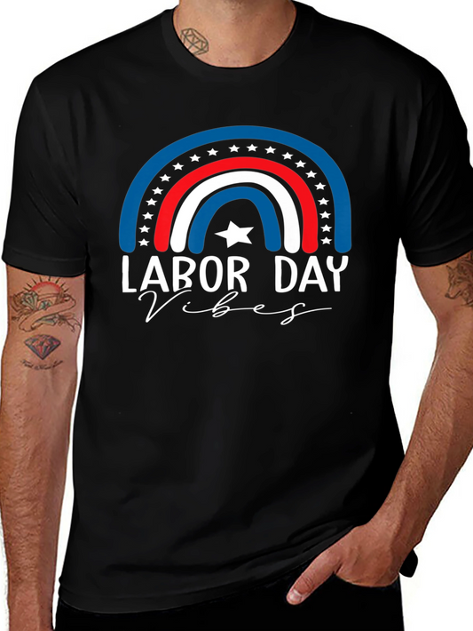 Labor Day Vibes T-Shirt - Patriotic Rainbow Design