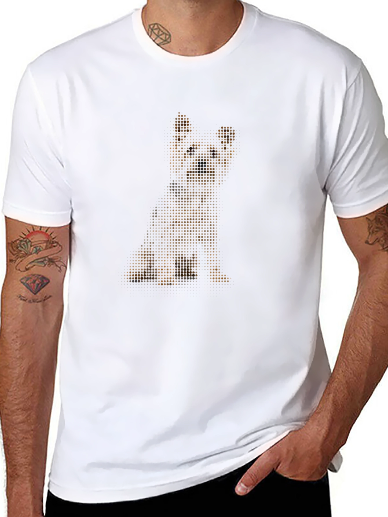 Pixelated Puppy Print Black T-Shirt