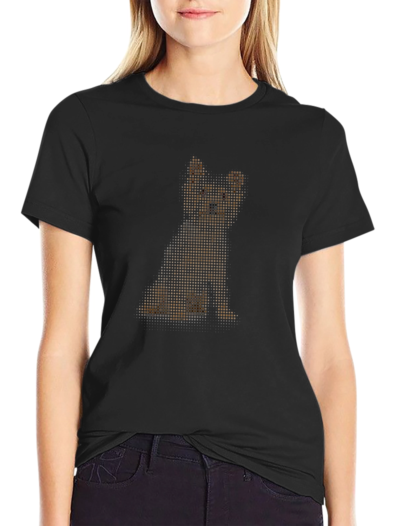 Pixelated Puppy Print Black T-Shirt